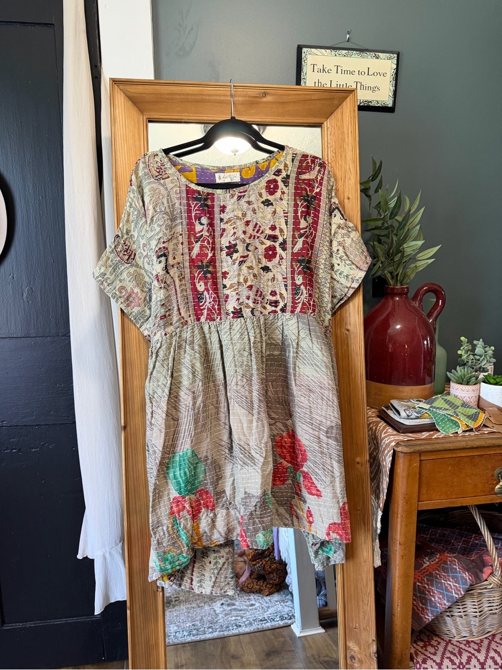 Boho Floral Tunic Dress in Red, Black and Cream